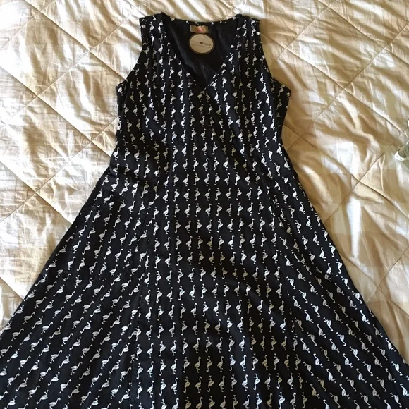 Tulip Size Small Black and White Flamingo Print Dress - Picture 4 of 13
